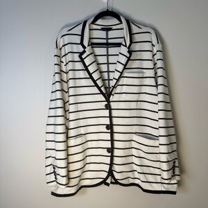 Land’ End Navy Blue White Striped Cotton Knit Nautical Blazer Size 26WP